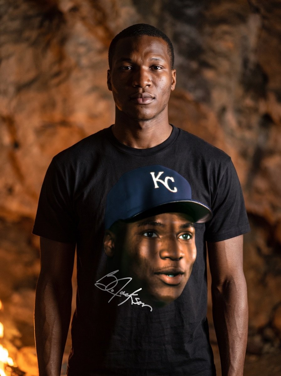 Model in the Bo Jackson tee
